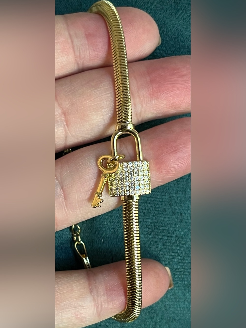 Gold Lock & Key Pavé Bracelet - 6-9”